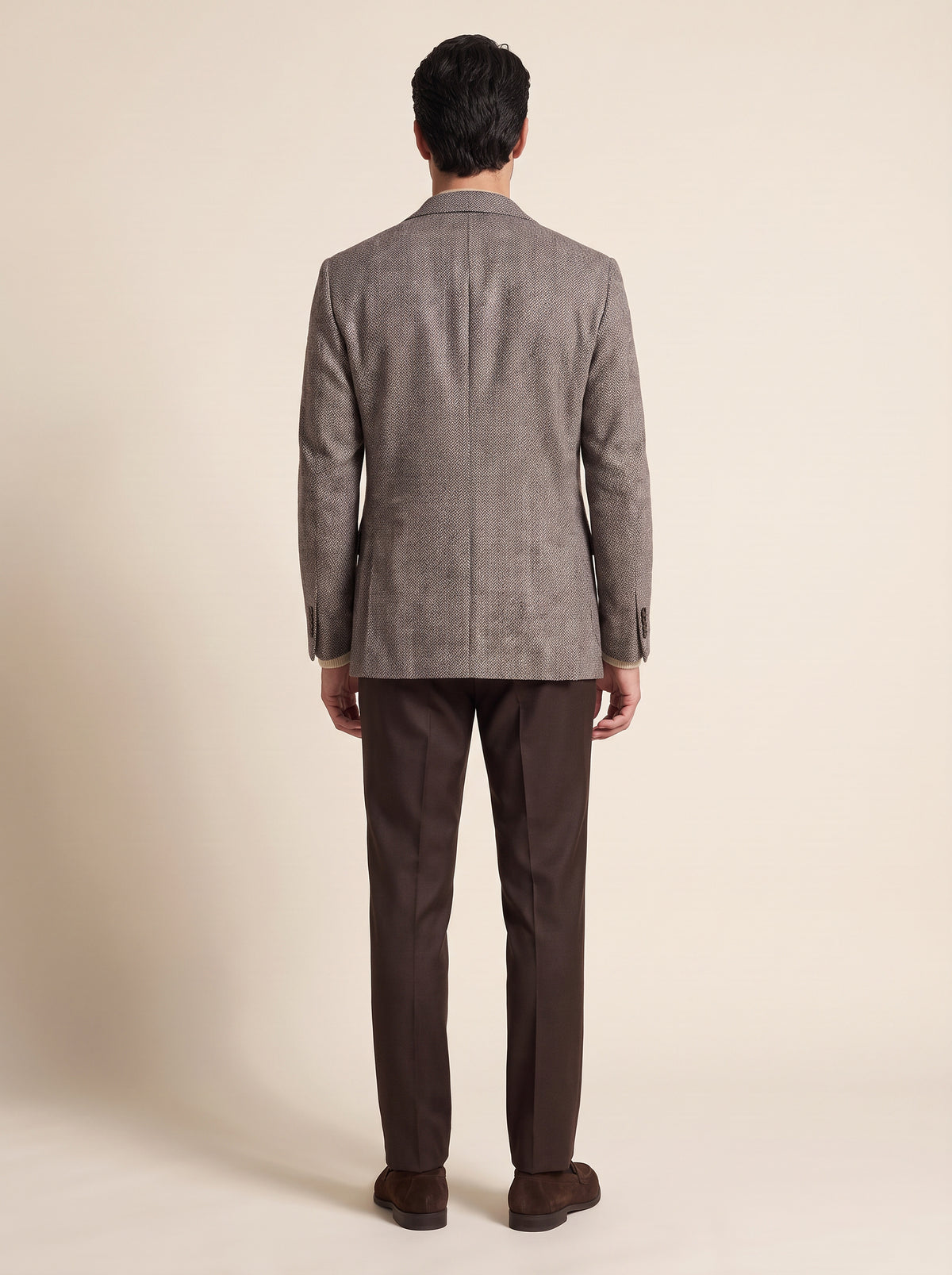 Star Easy Herringbone Blazer – SAND – GREY BROWN - Full Body Back