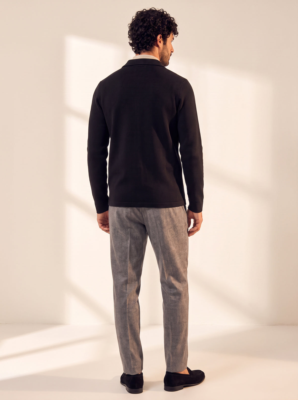 Gran Sasso Milano-Rib Shirt Jacket — Black - BLACK - Full Back Model