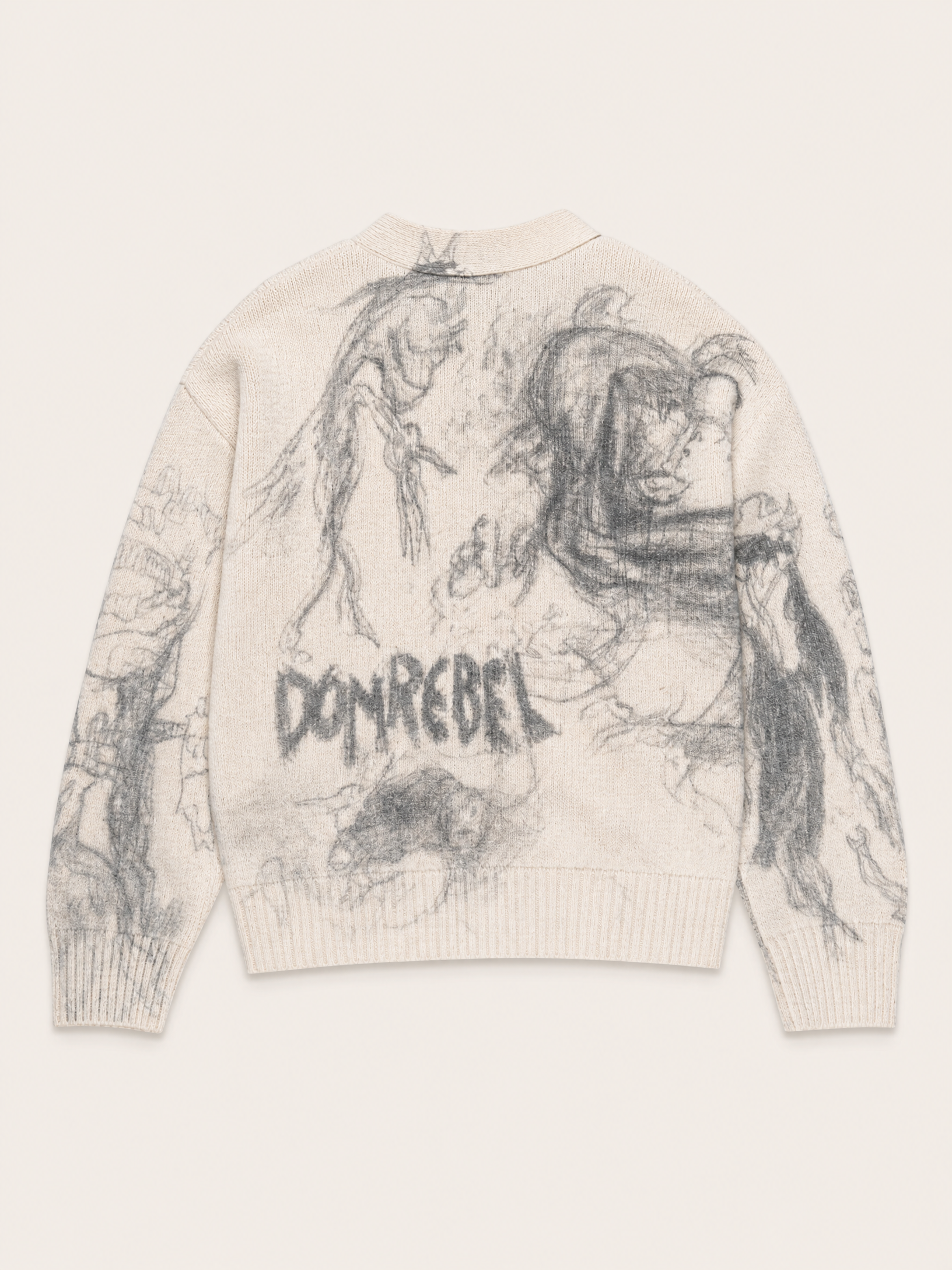 DRAWINGS CARDIGAN - DOM REBEL – IVORY - Ghost Mannequin Back