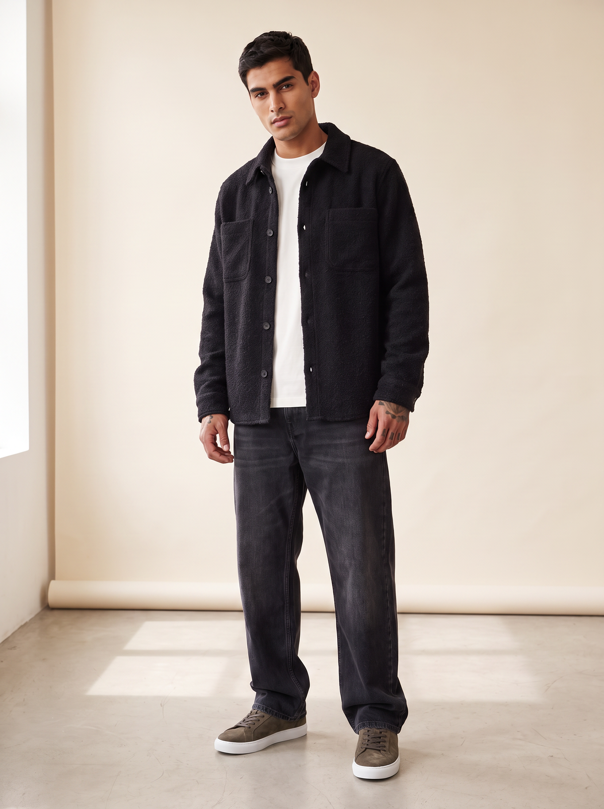 BOUCLÉ OVERSHIRT - LES DEUX – BLACK - Full Front Model