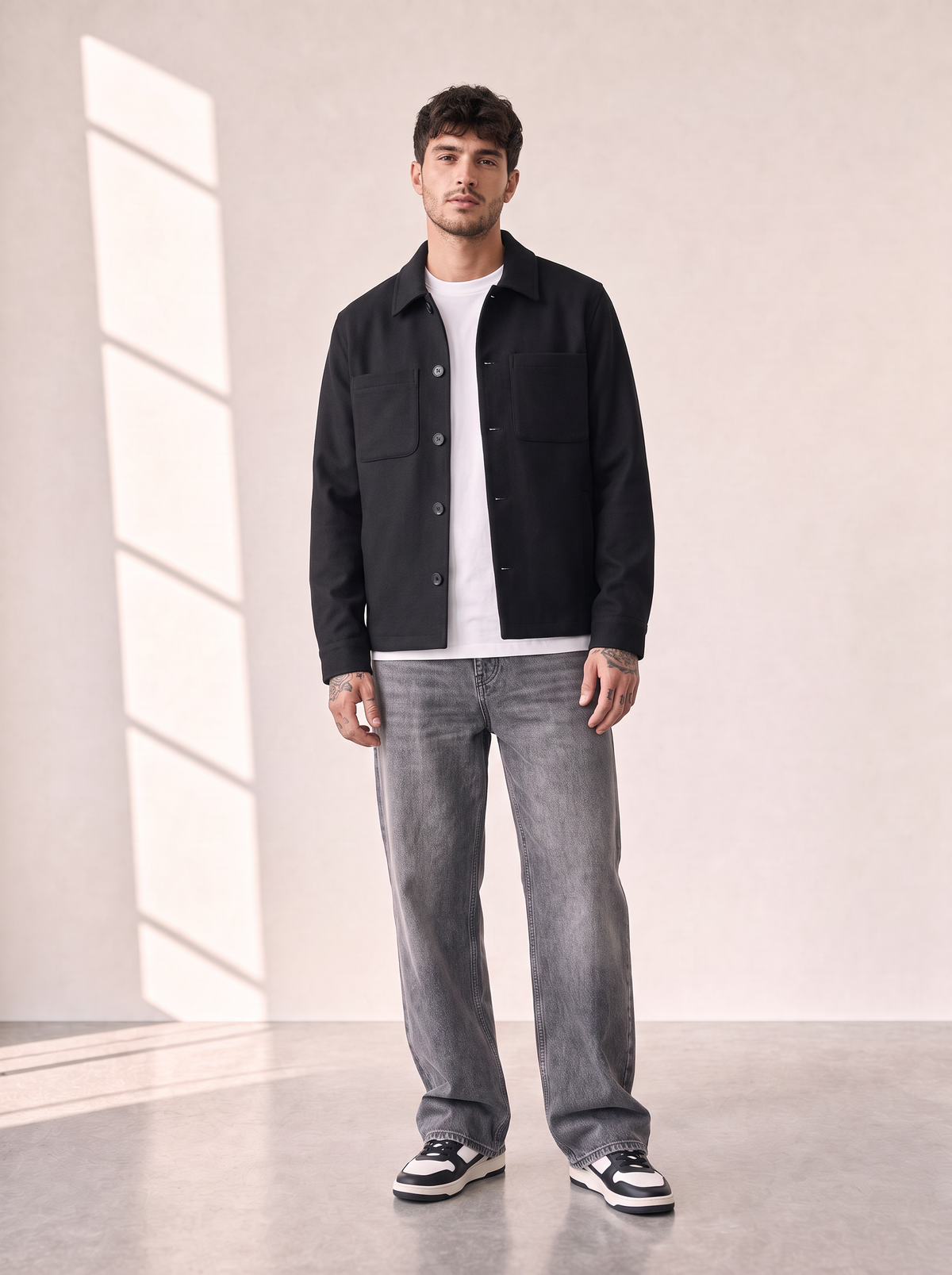 MARSEILLE HYBRID JACKET - LES DEUX – BLACK - Full Front Model