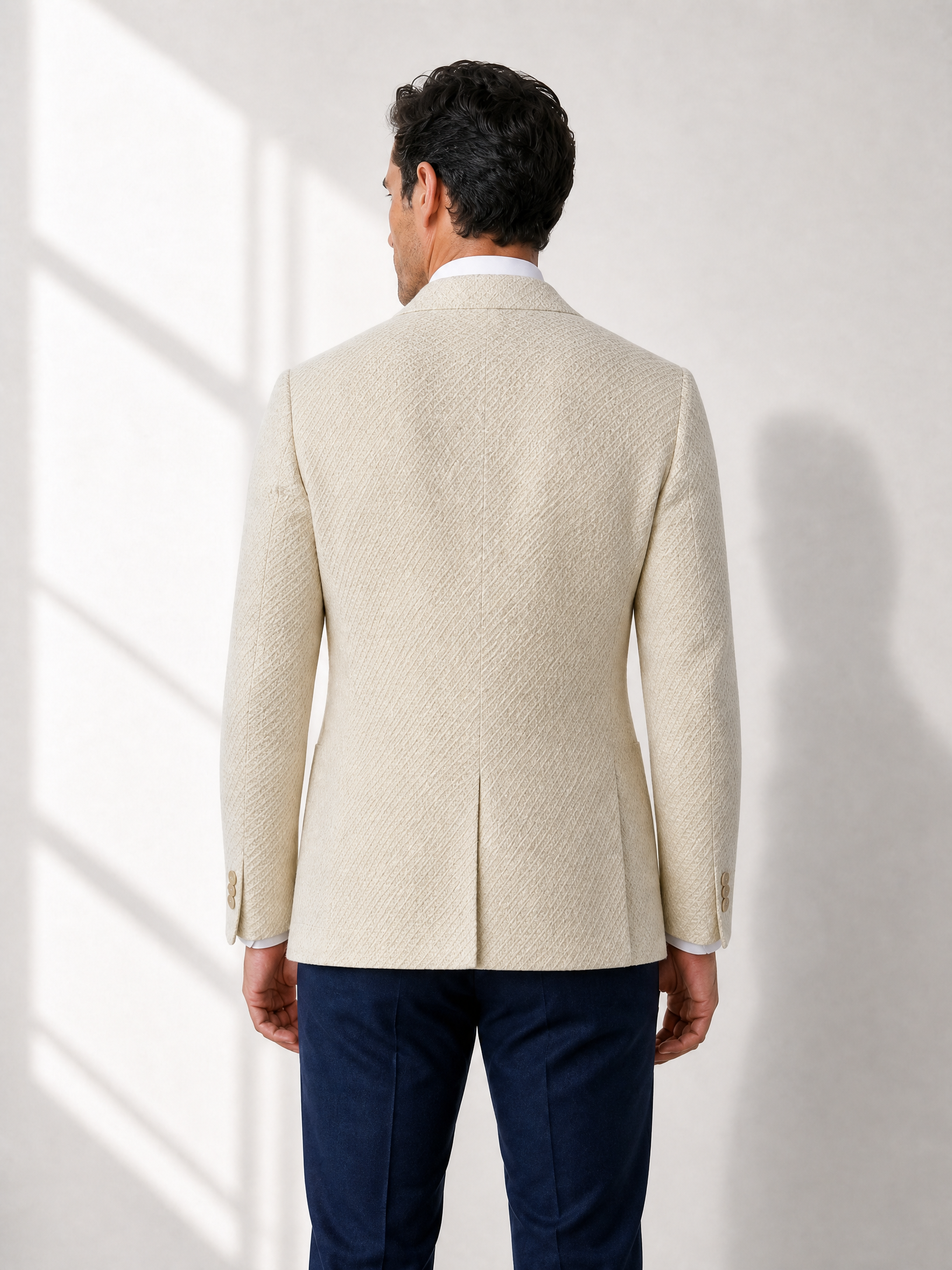 Tagliatore Textured Knit SB Blazer – CREAM - Mid-Body Back