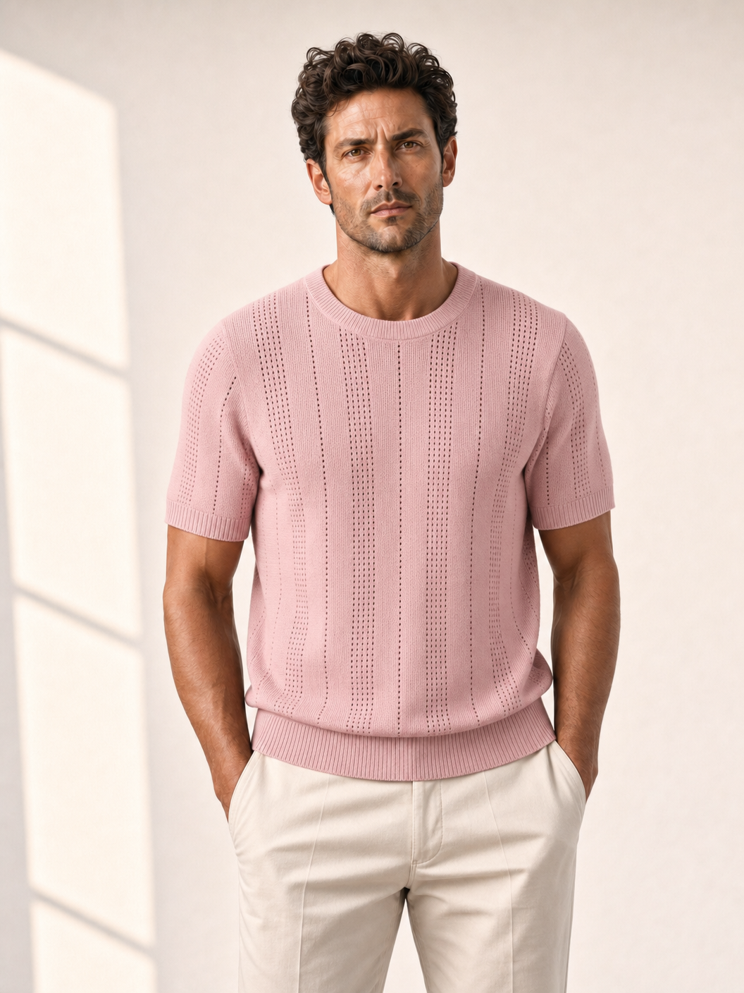 Ferrante Pima Cotton Perforated T-Shirt – Pink – Hero