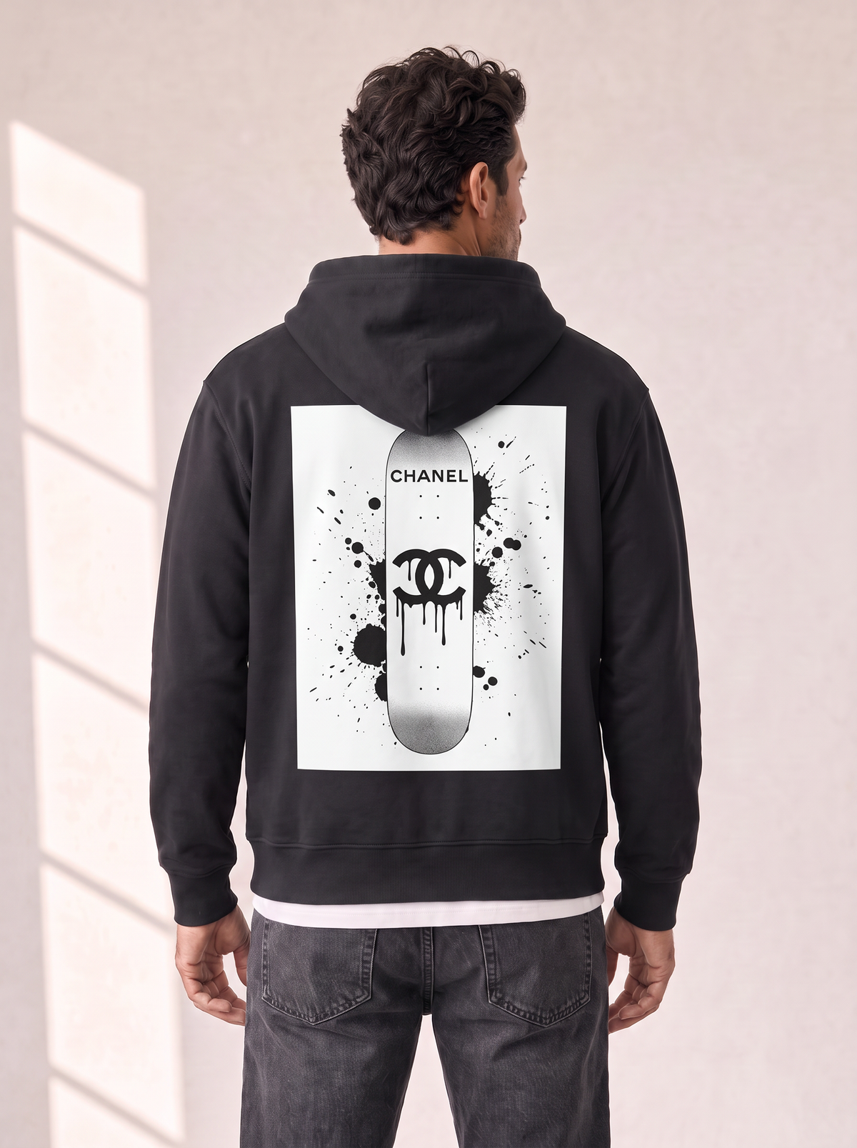 SKATE C ALCANTERA PRINT HOODIE - BASTILLE – BLACK - Rear Artwork Hero