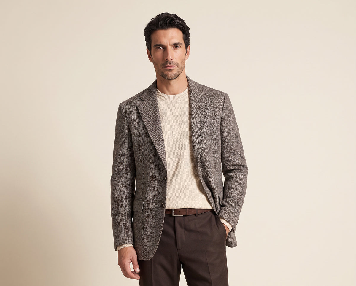 Star Easy Herringbone Blazer – SAND – GREY BROWN - Hero Front
