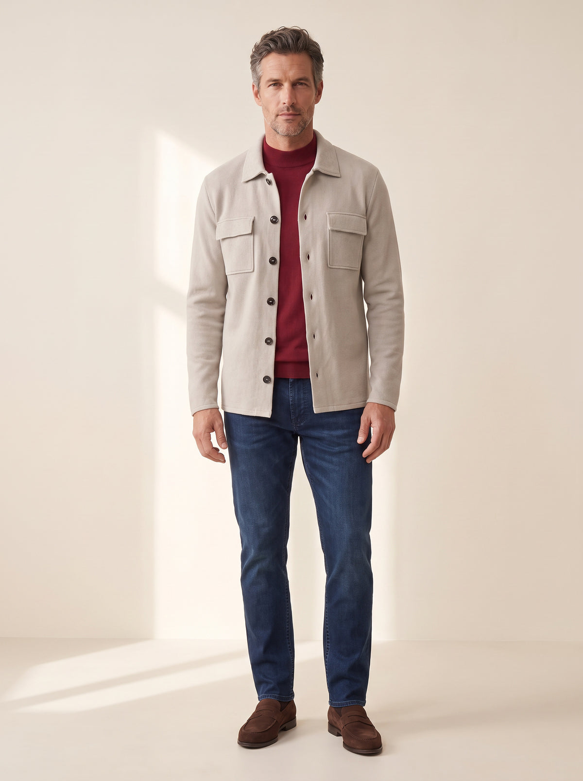 Gran Sasso Extra-Fine Merino Mock Neck — Burgundy - BURGUNDY - Full Front Model