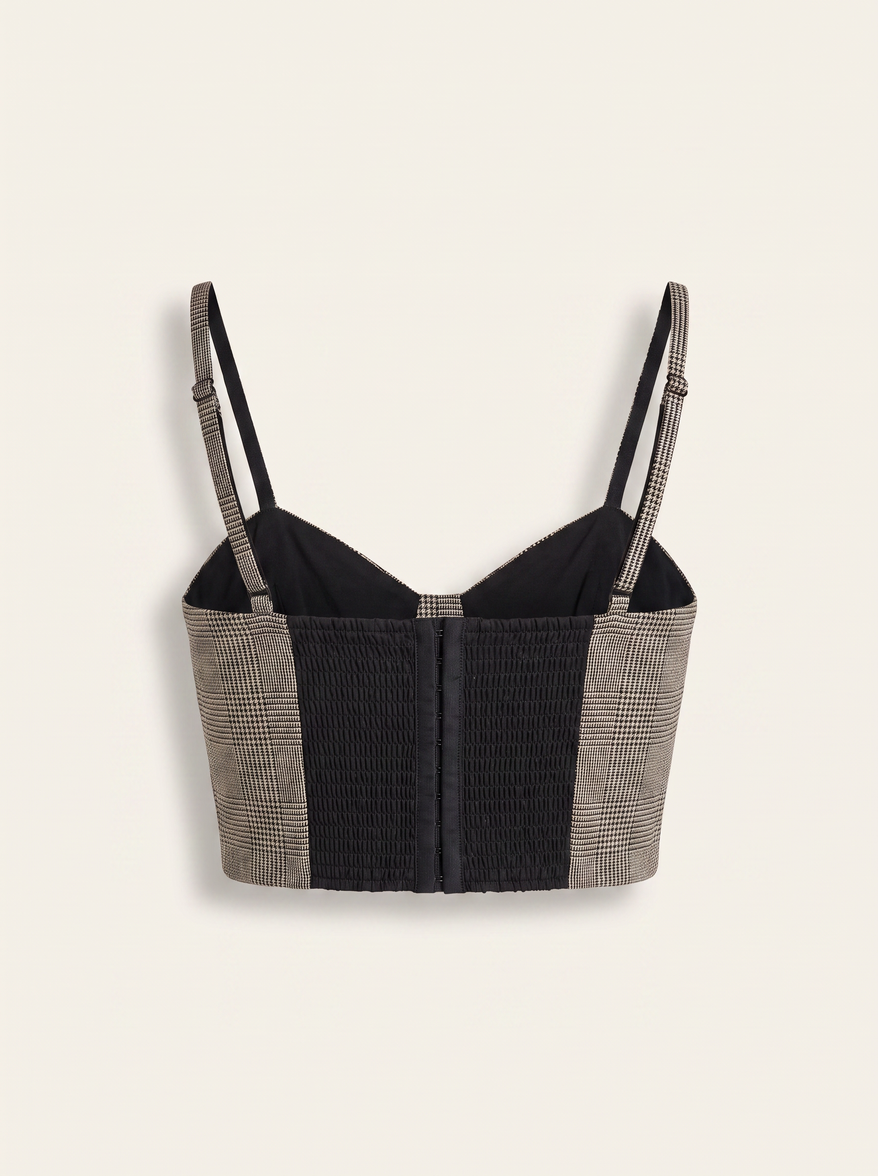 Sonya Bustier – BEIGE/BLACK LUREX GLEN PLAID - Ghost Mannequin Back