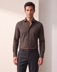 GORDON SC VIRGIN WOOL SHIRT – DARK BROWN MELANGE - Hero Front