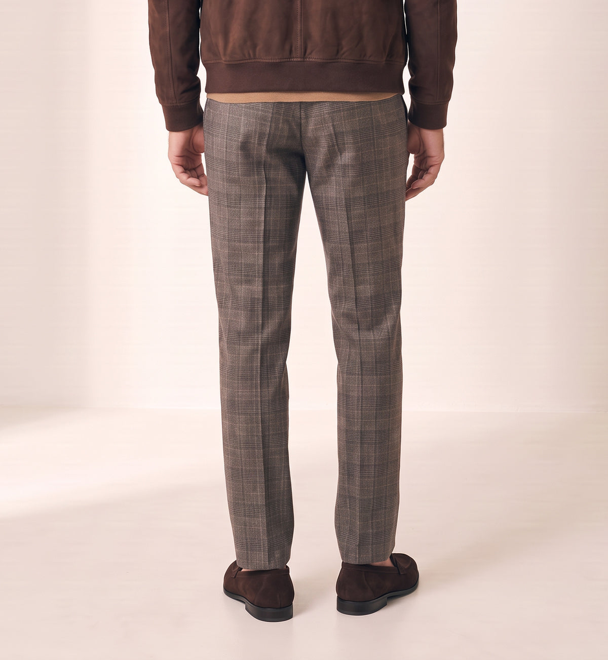 Brandon Glen-Plaid Trousers – SAND – BROWN GREY - Hero Back