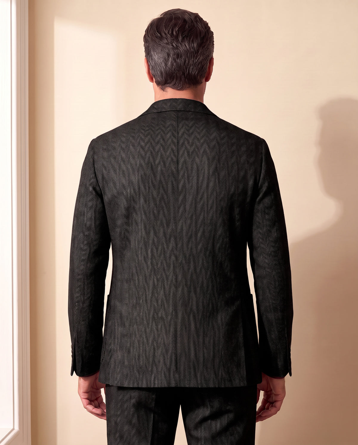 Circolo 1901 Double-Breasted Herringbone-Print Suit – BLACK - Mid-Body Back