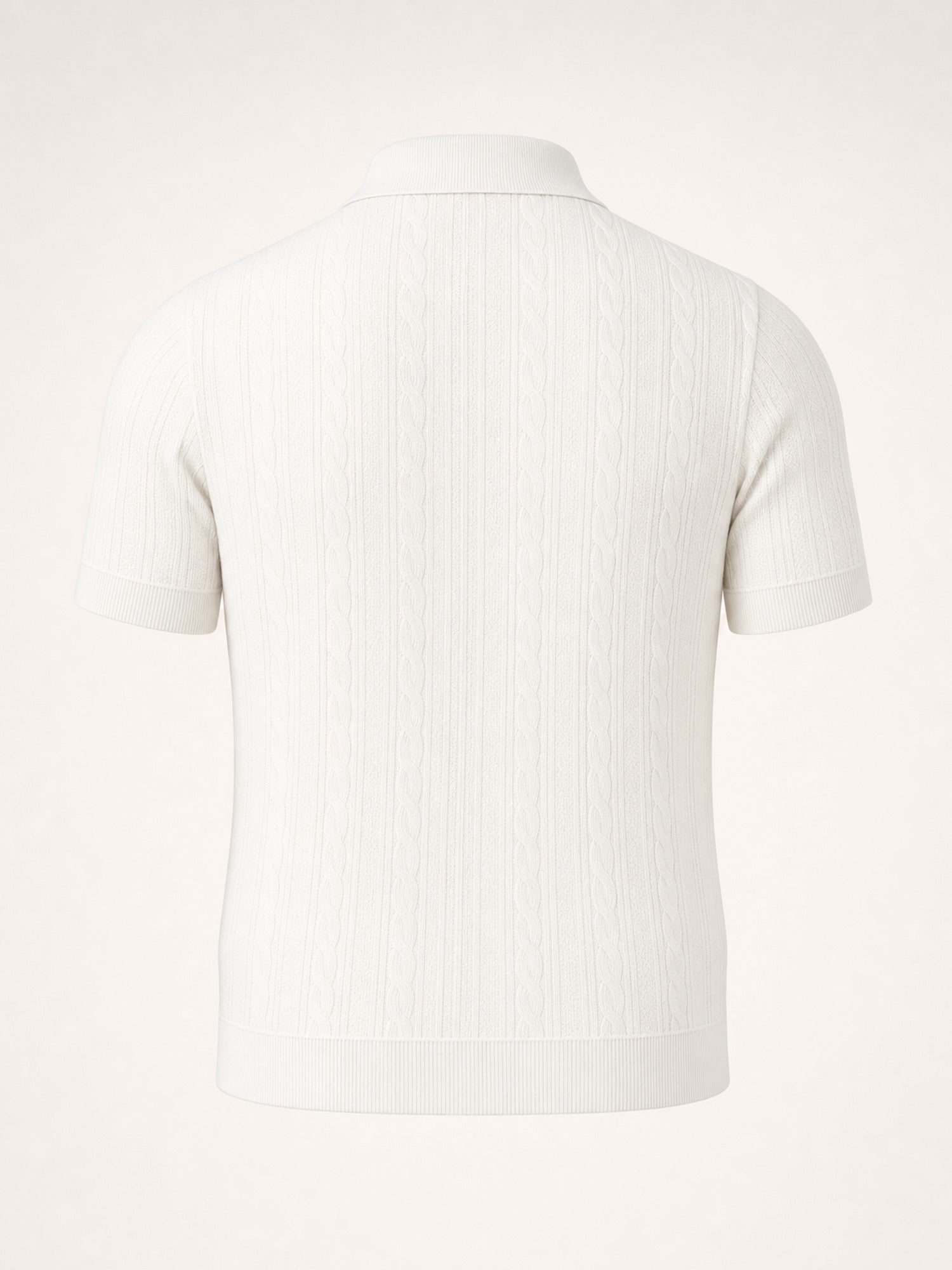 Gran Sasso Cotton Cable Knit Full-Button Polo – White - Ghost Back