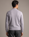 FERRANTE ESSENTIAL GARMENT-DYED MERINO MOCK NECK – COOL LIGHT GREY LILAC - Mid-body Back