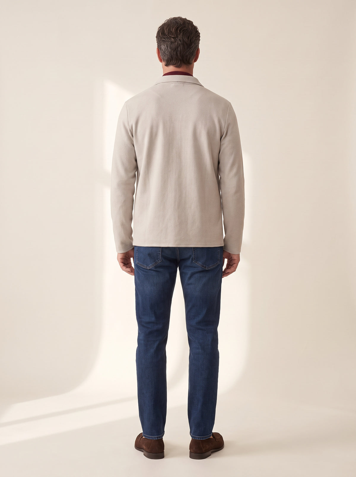 Gran Sasso Extra-Fine Merino Mock Neck — Burgundy - BURGUNDY - Full Back Model