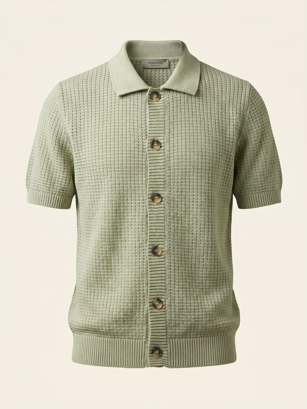 Ferrante SS Knit Button Shirt – Forest - Detail Back