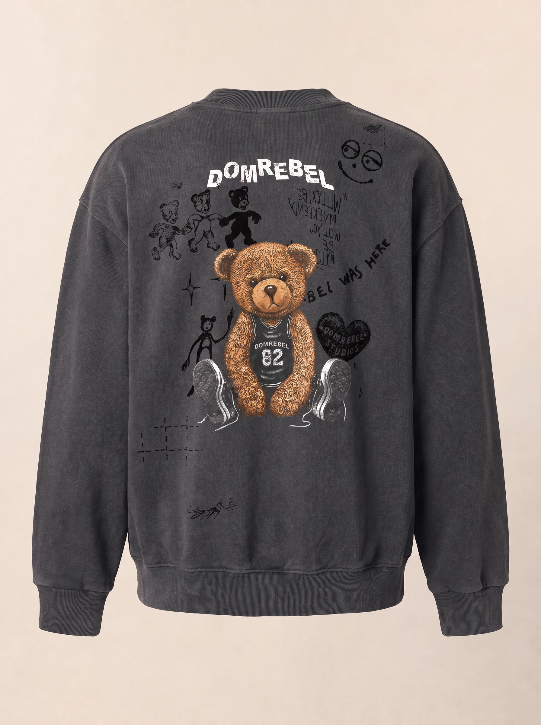 PLAY SKETCH SWEATSHIRT - DOM REBEL – FADE BLACK - Ghost Mannequin Back