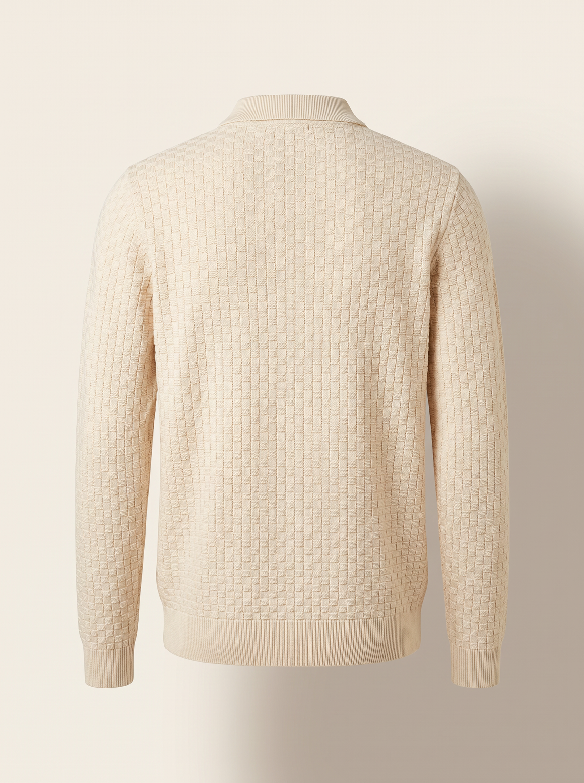 CHECK STRUCTURE KNITTED LS POLO - LES DEUX – LIGHT IVORY - Ghost Back