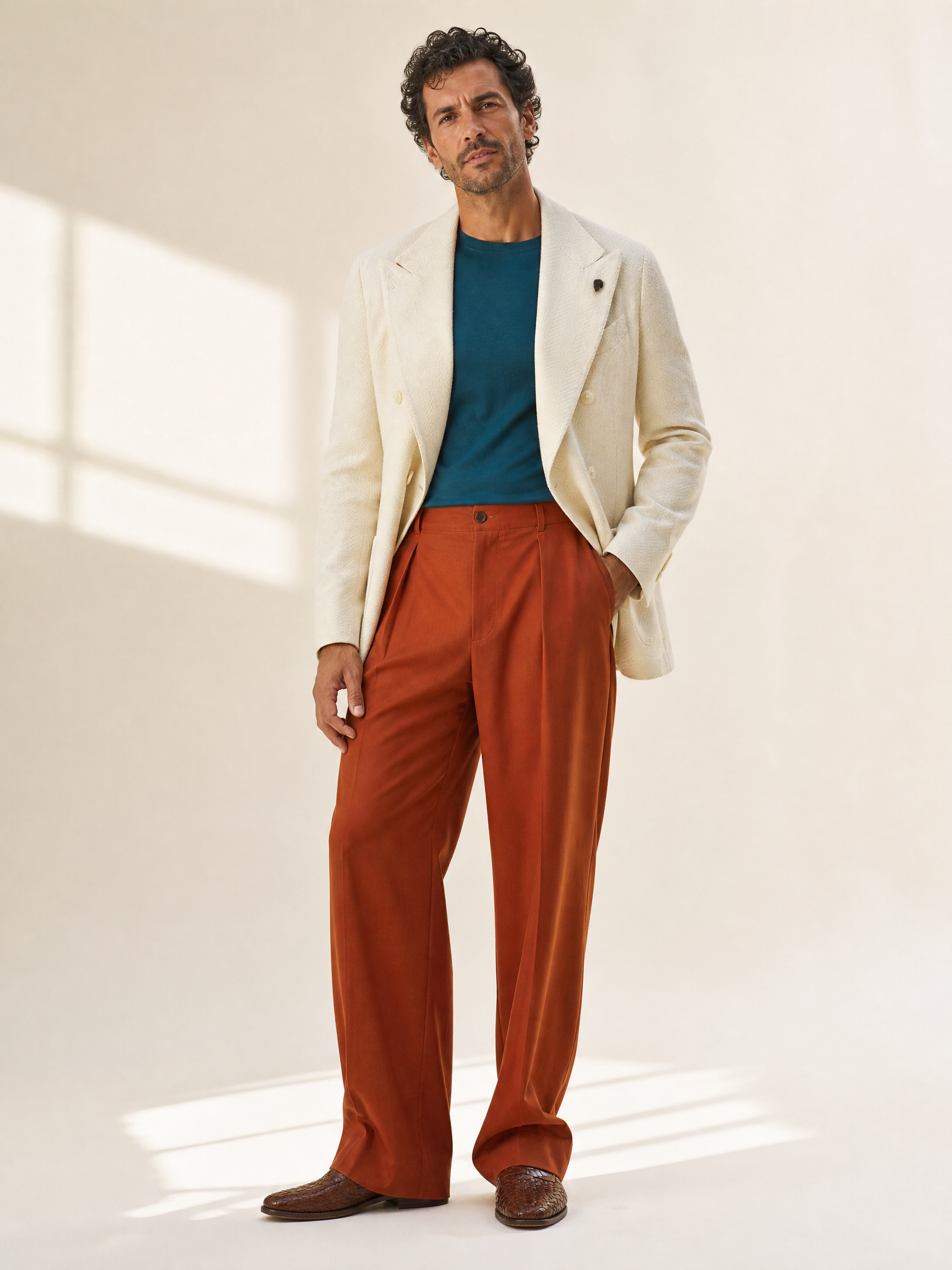 DB Knit Peak Lapel Blazer Gabriele Pasini – IVORY - Full Front Model