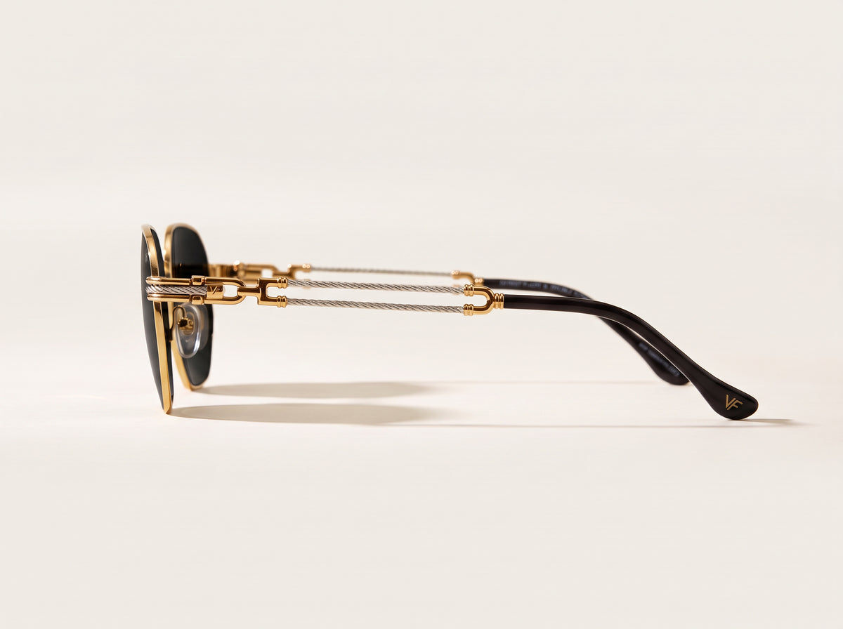 Vintage Frames Detroit Player XL Double Rope Edition 18KT Two-Tone Gold – Black – YELLOW / WHITE GOLD / BLACK - Side profile