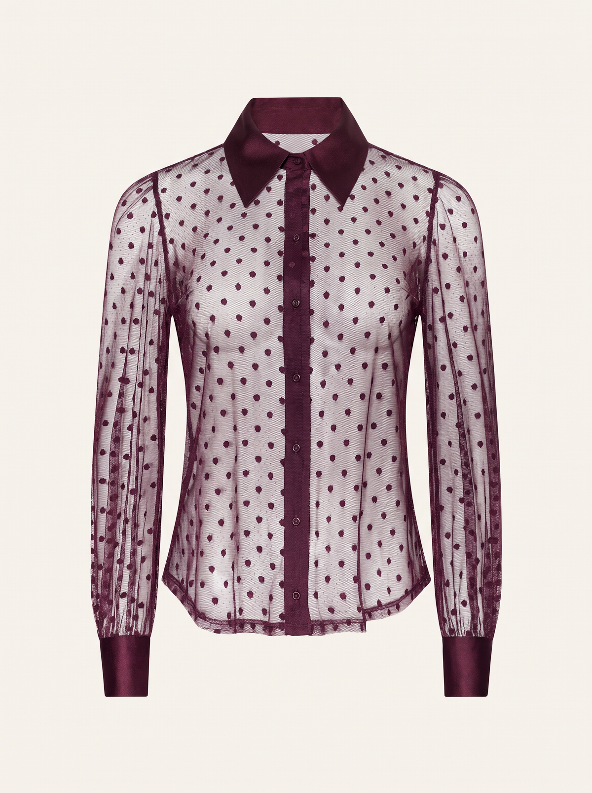 L’AGENCE Sophie Swiss Dot Blouse – DEEP SANGRIA SWISS DOT - Ghost Mannequin Front