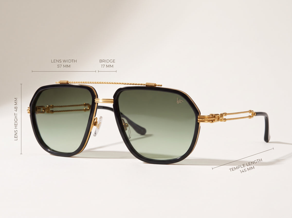 Vintage Frames Boss 2 Special Edition 24KT Gold – Army Green Gradient – BLACK / YELLOW GOLD / ARMY GREEN GRADIENT - Measurements