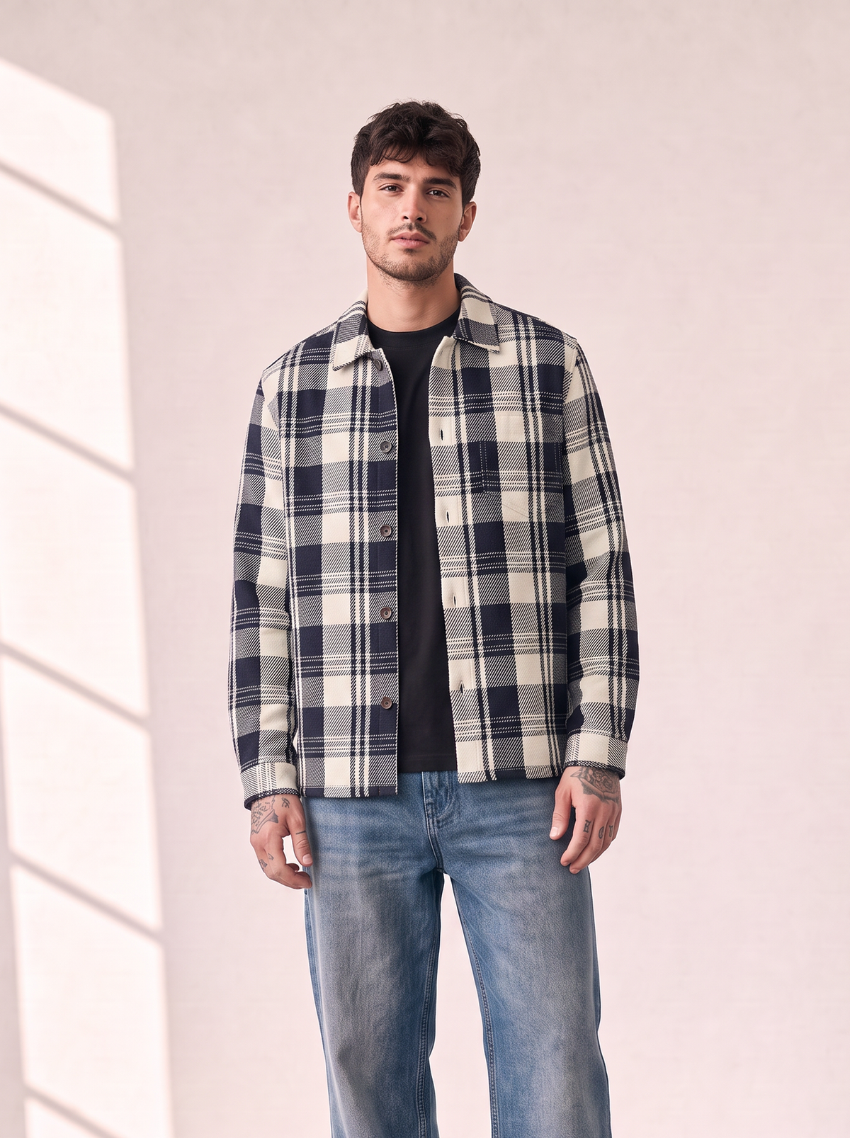 STRUCTURED CHECK OVERSHIRT - LES DEUX – DARK NAVY - Hero Front