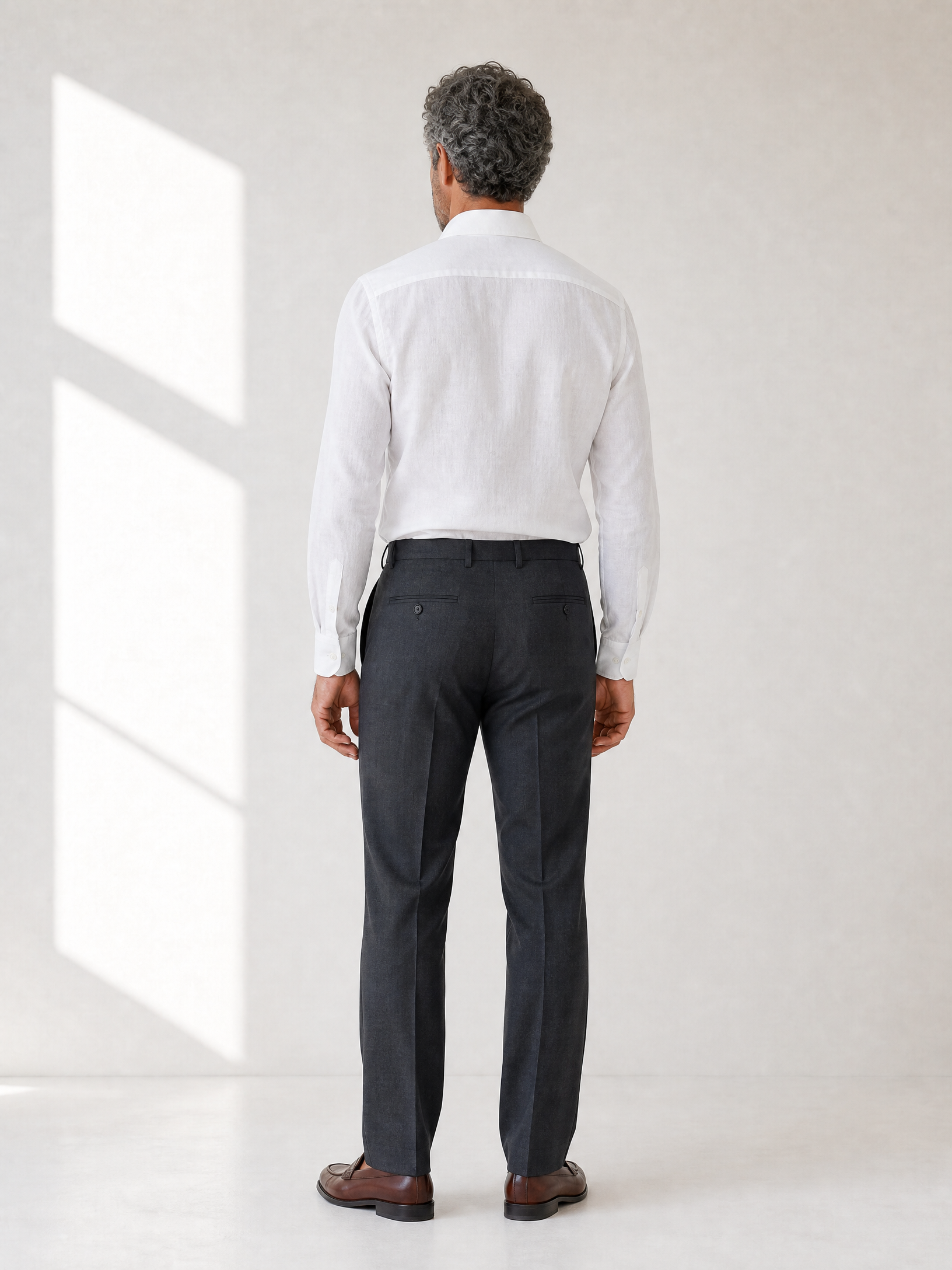 SAND Linen Dress Shirt – WHITE - Full Back Model