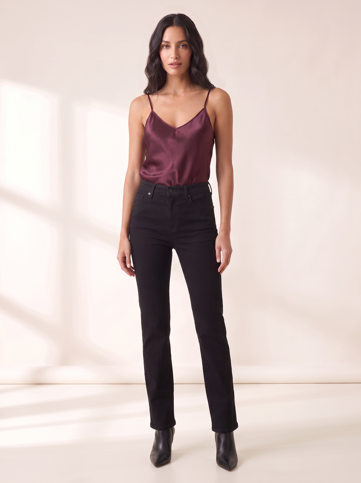 L’AGENCE Lexi Silk Camisole – DEEP SANGRIA - Full Front Model