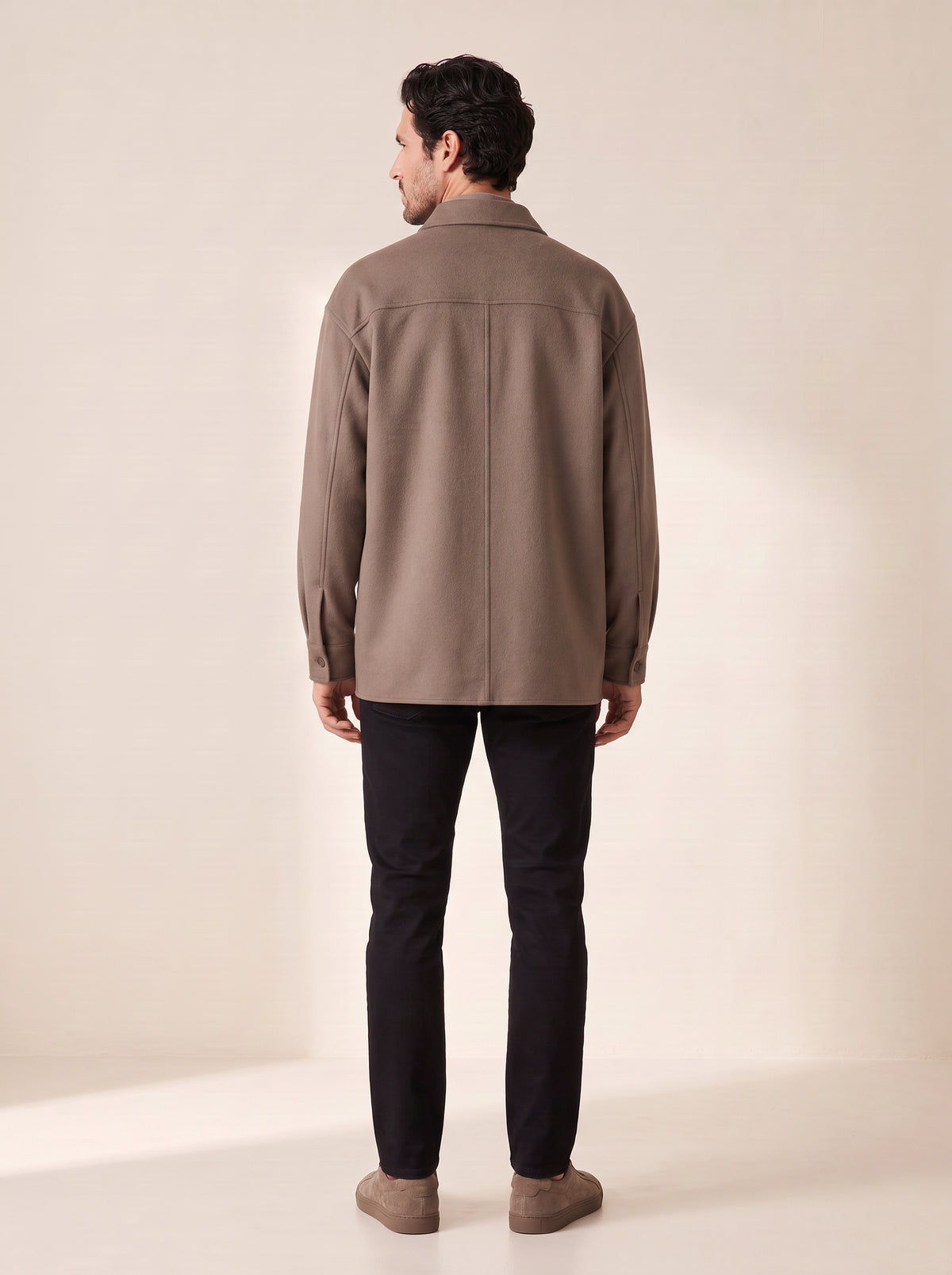 Cashmere Light Aiden Pocket Shirt Jacket – SAND – BROWN - Full Back Model