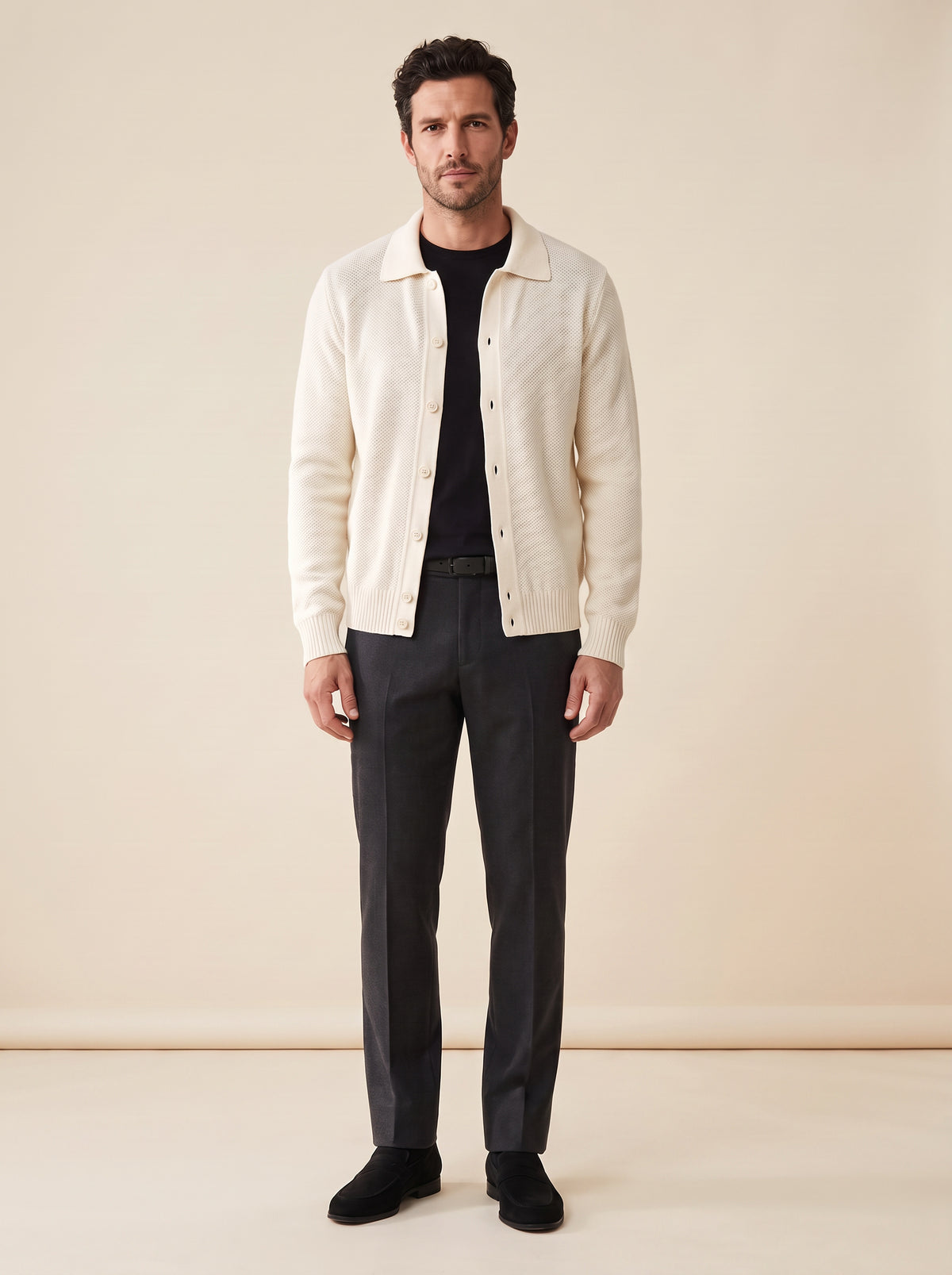 FRADI Milk Collared Cardigan – MILK - Full Body Front