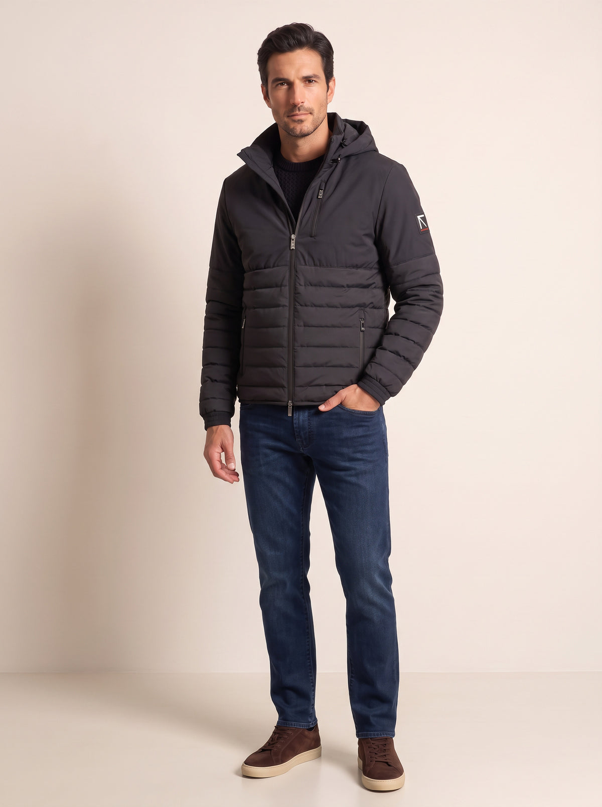 ROVOR Redding Four-Way Stretch Hooded Jacket – BLACK - Full Front Model