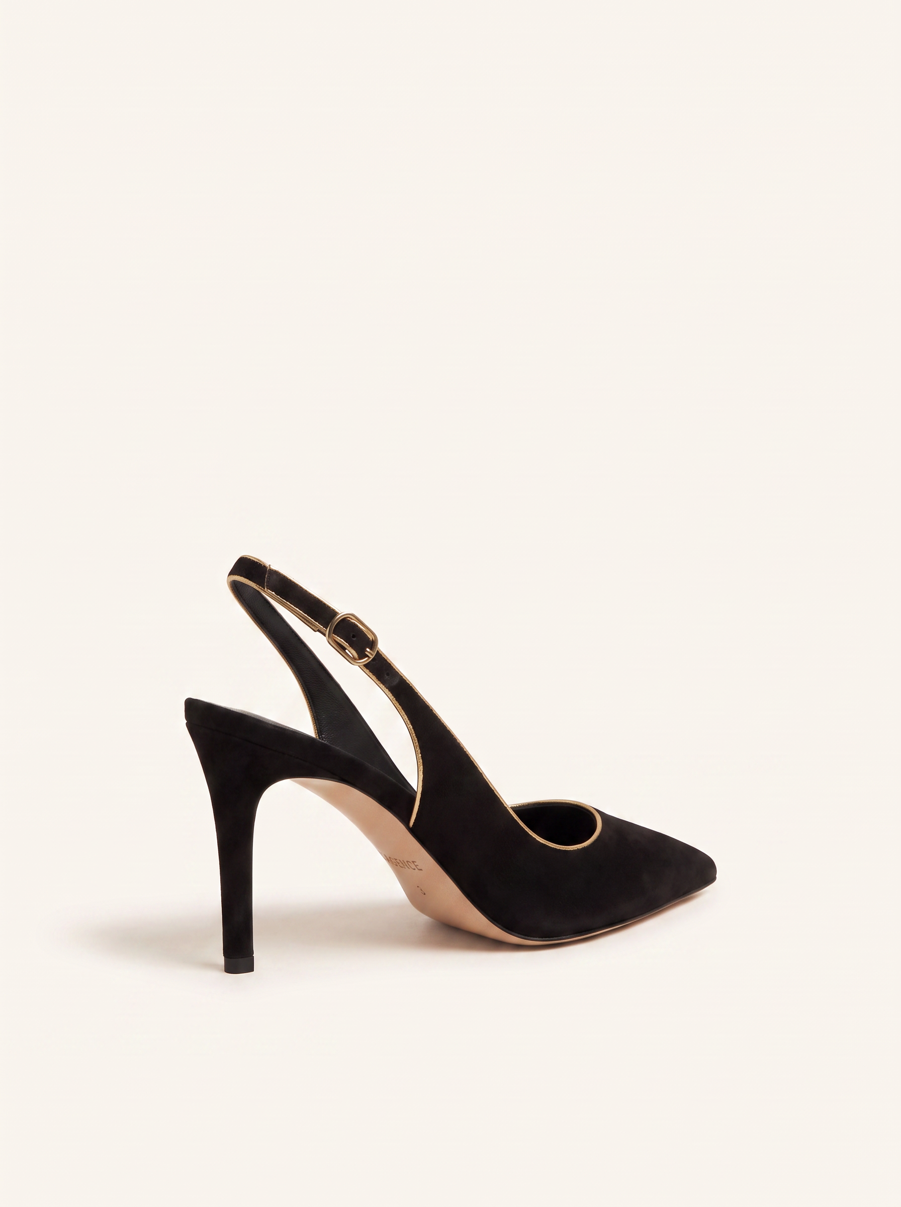 Vichy Slingback Pump – BLACK SUEDE - Rear Heel