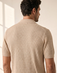 Ferrante SS Knit Button Shirt – Tan - Full Body Back