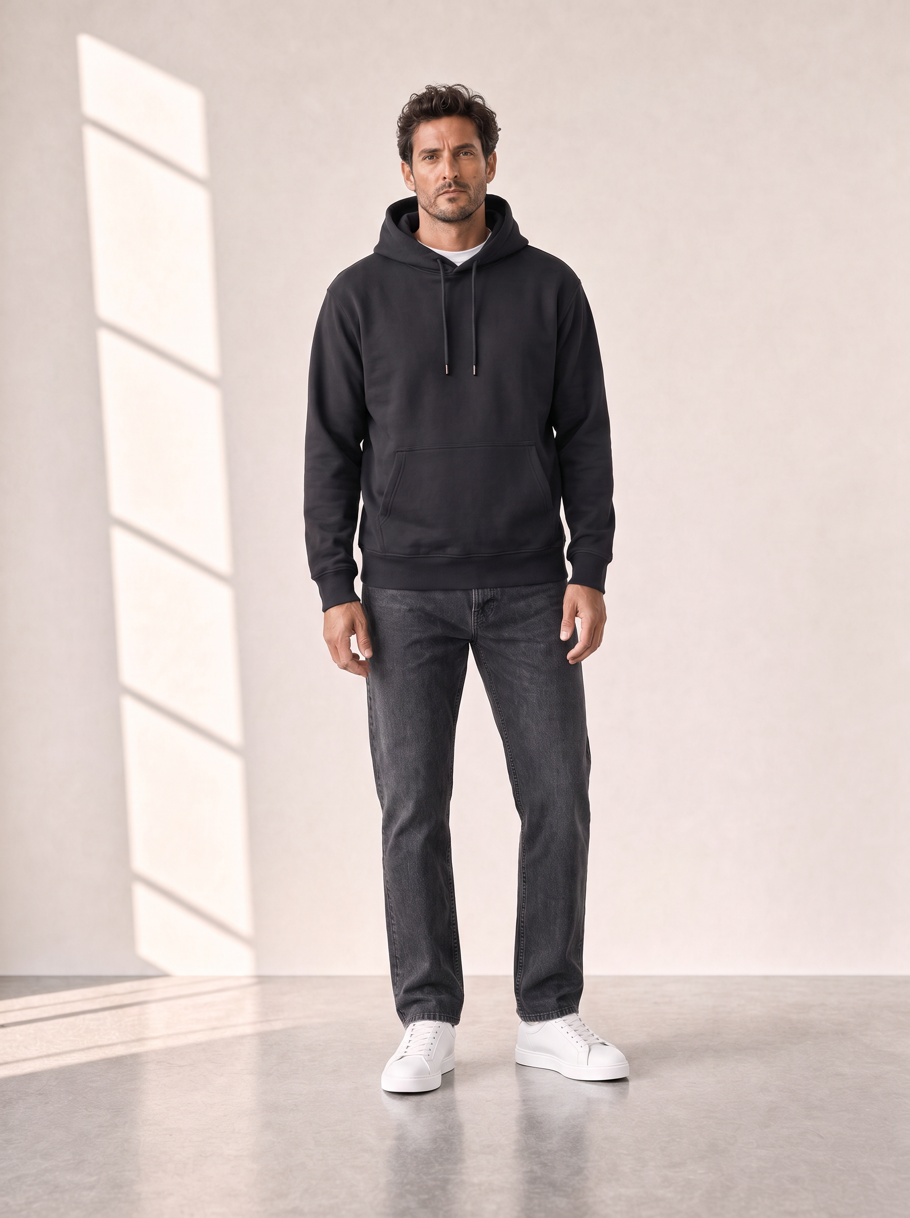 SKATE C ALCANTERA PRINT HOODIE - BASTILLE – BLACK - Full Body Front