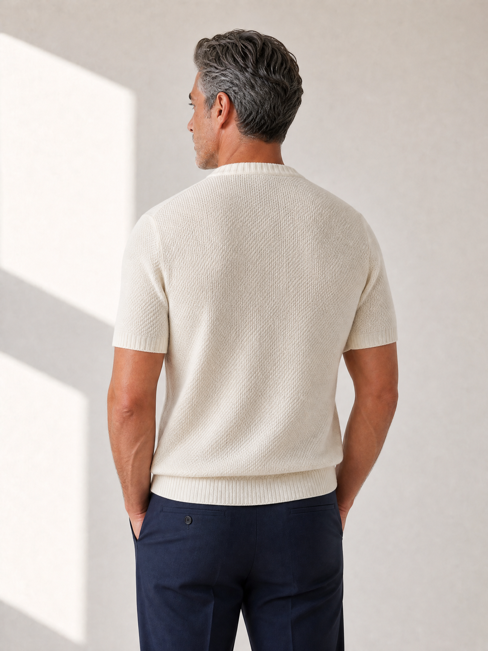 SAND Knit Crewneck T-Shirt – IVORY - Hero Back