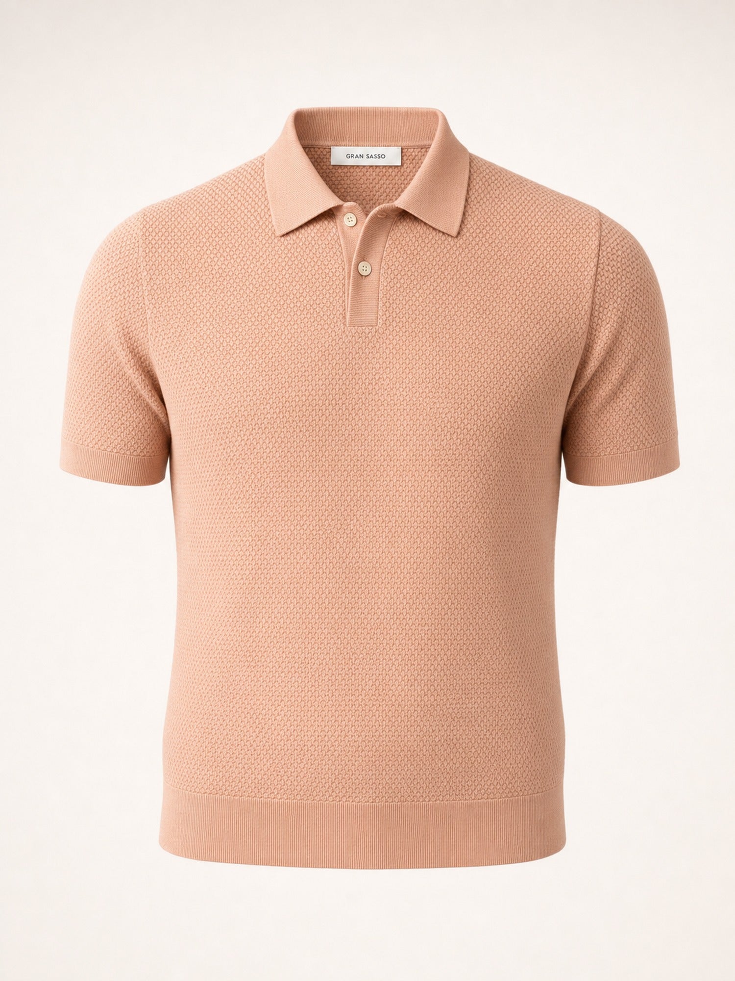 Gran Sasso Egyptian Cotton Popcorn Knit Polo – Salmon - Ghost Front
