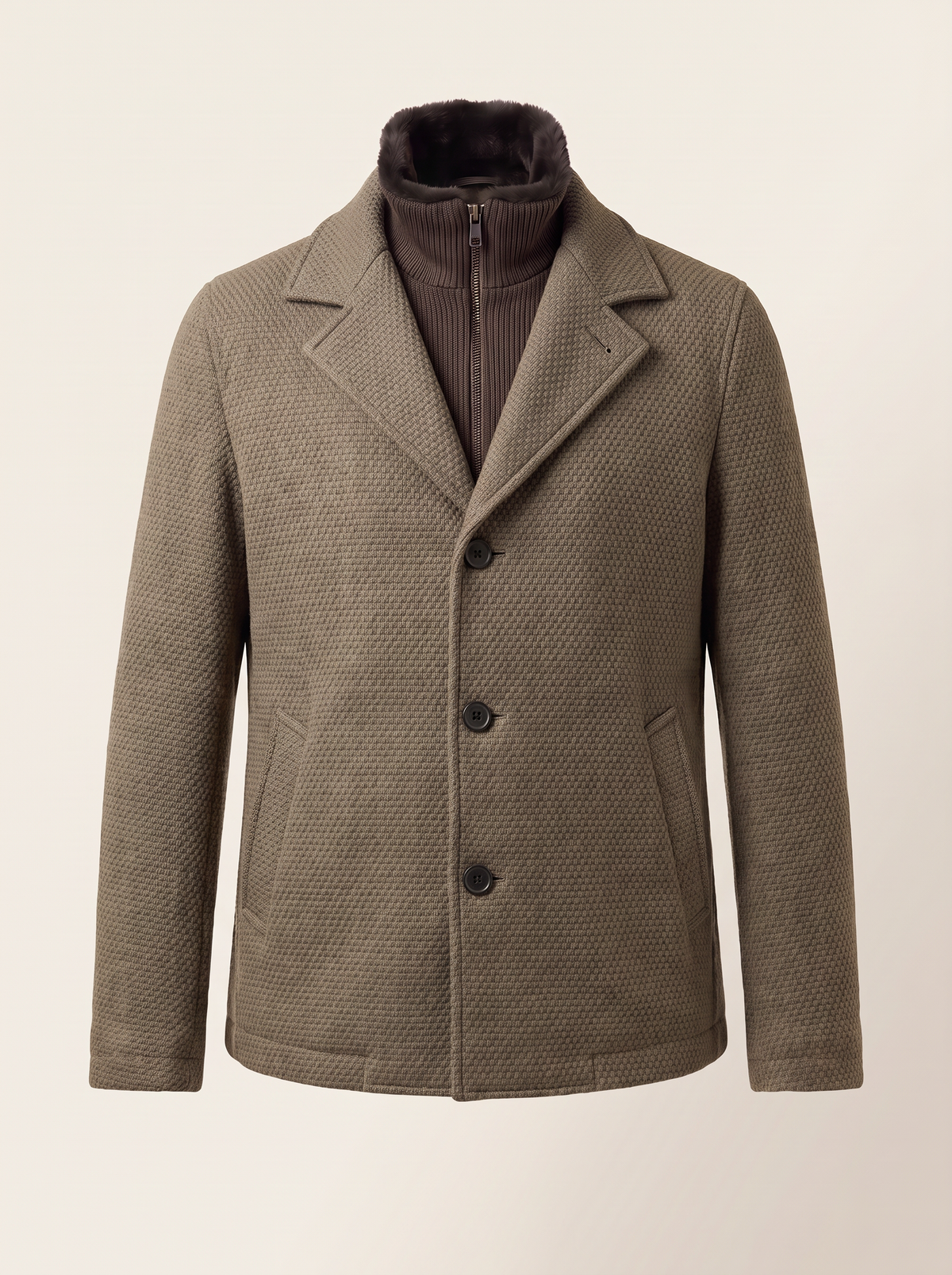 WOOL-BLEND JACKET WITH DETACHABLE BIB – OLIVE - Ghost Front