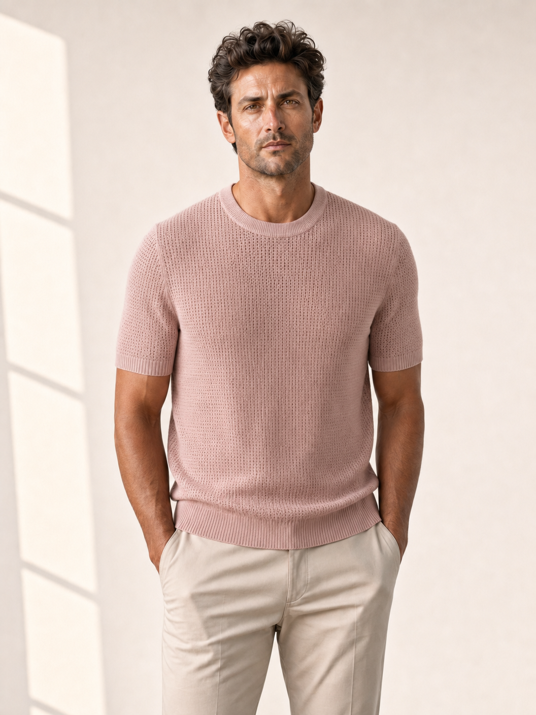 Ferrante Pima Cotton Perforated T-Shirt – Pink - Detail Front