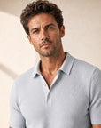 Gran Sasso Egyptian Cotton Popcorn Knit Polo – Light Blue - Portrait Crop