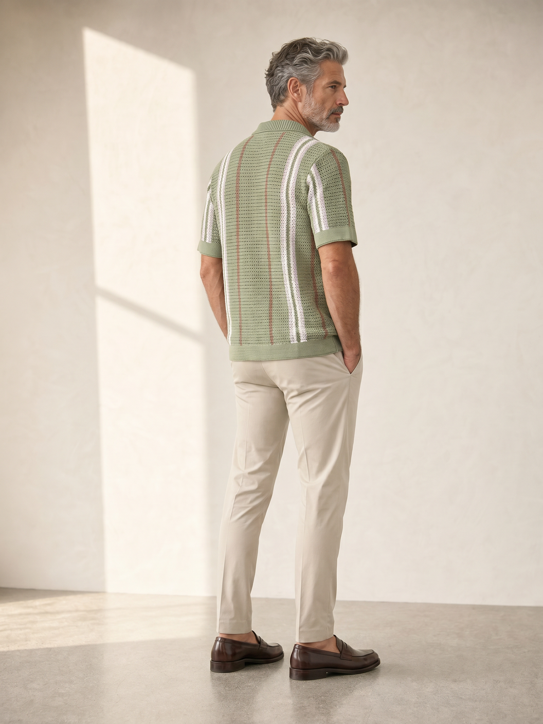 Ferrante Knit Stripe SS Full Button – Green - Ghost Front