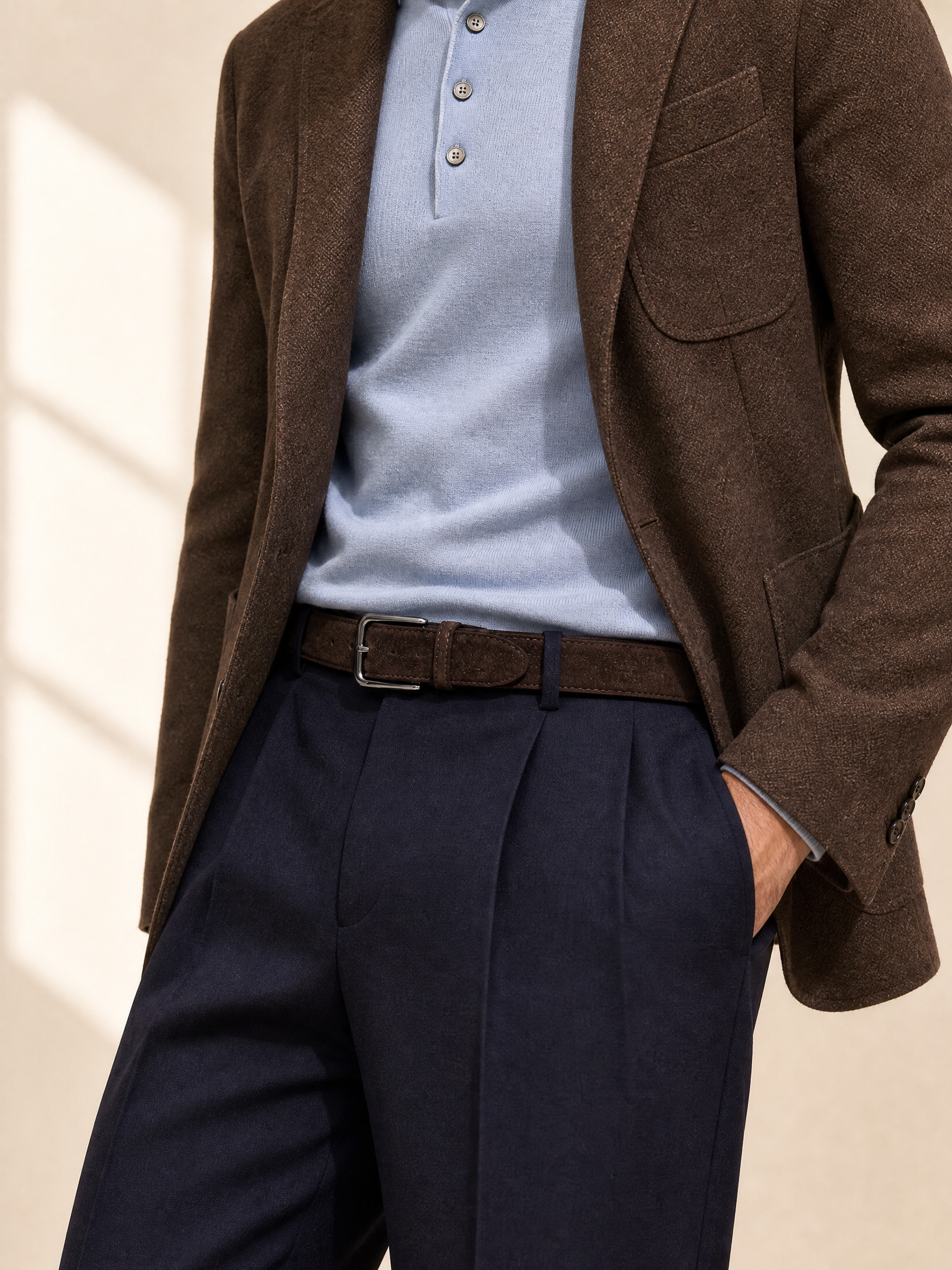 Paolo Vitale Suede Belt – BROWN - Styled Three-Quarter