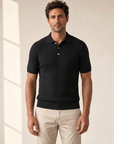 Gran Sasso Cotton Linen Ribbed Polo – BLACK - Hero Front