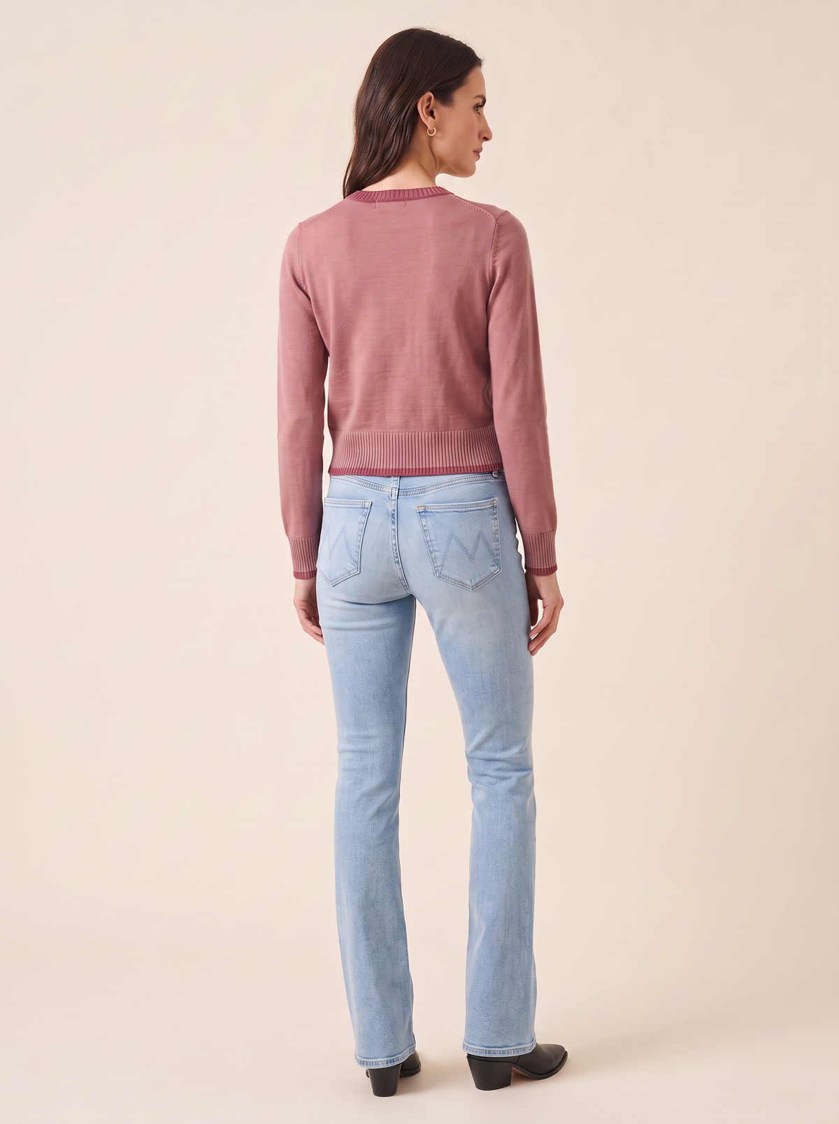 Extrafine Merino Plaited Cropped Crew – ROSA - Full Back Model