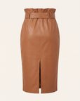 Kaelis Vegan Leather Skirt – SOFT COGNAC - Ghost Mannequin Back