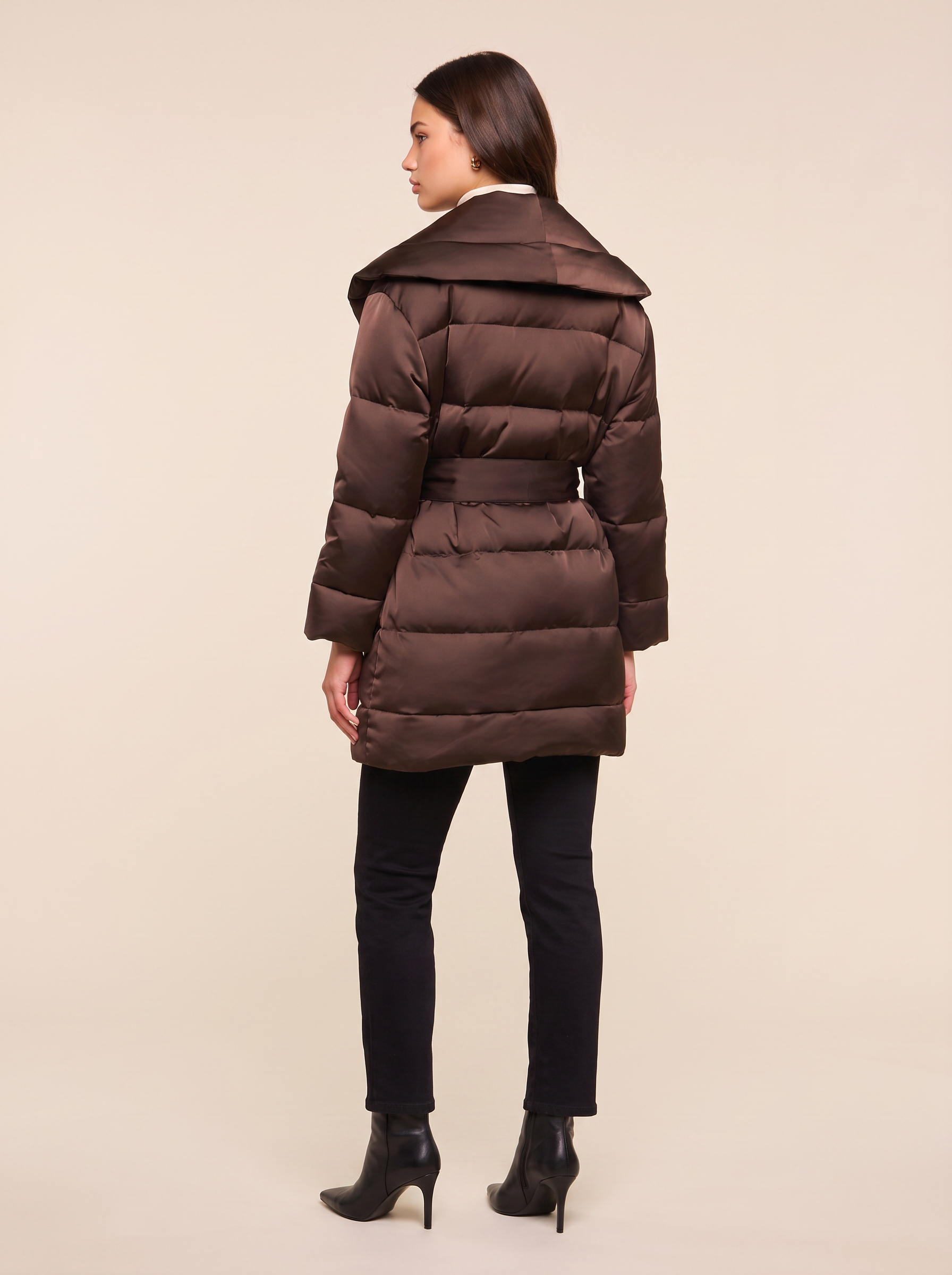 Glacier Shawl Puffer Jacket – DARK JAVA - Full Back Model