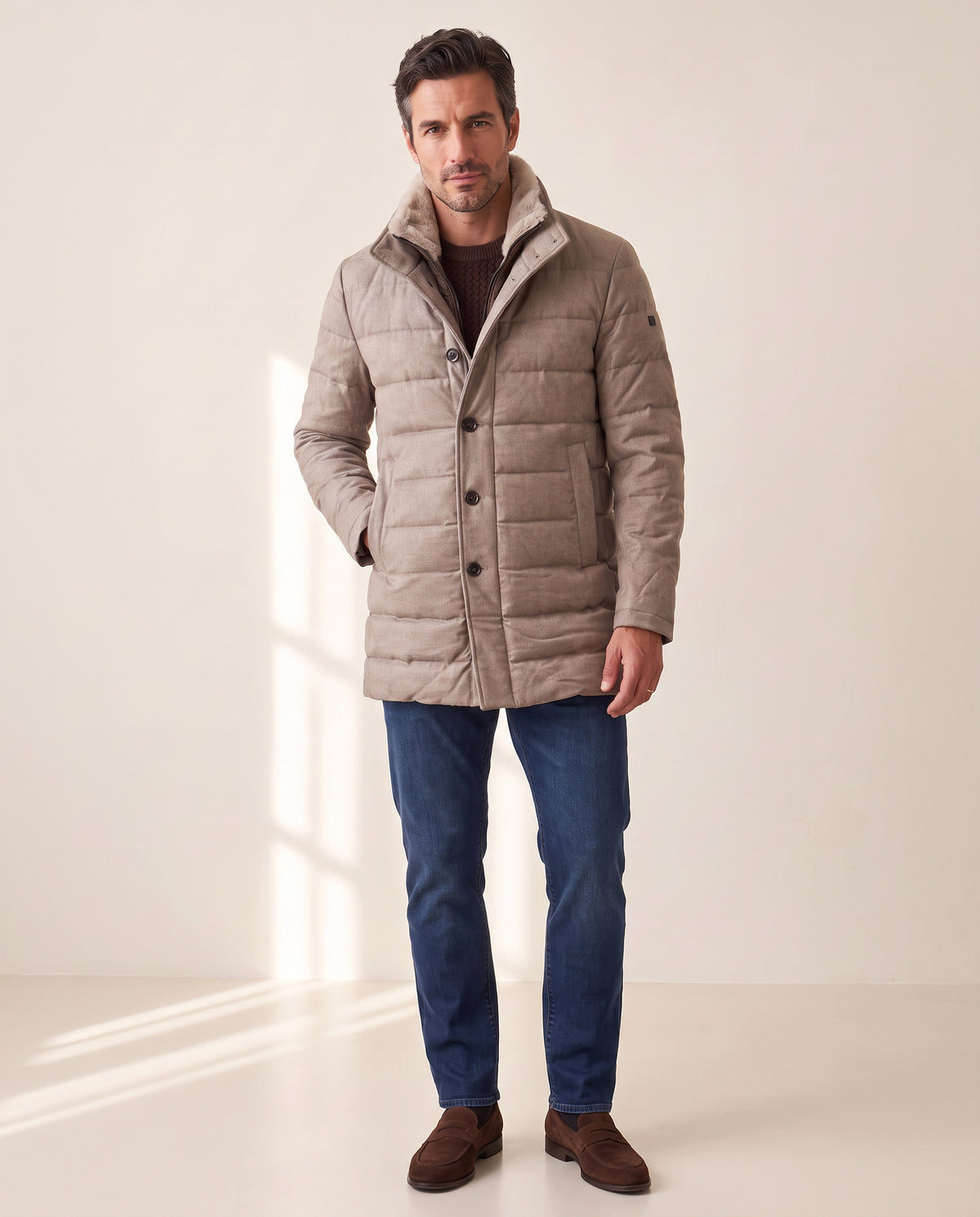 DUNO Orlando F Technical Wool Down Jacket – WALNUT BROWN - Full-length front