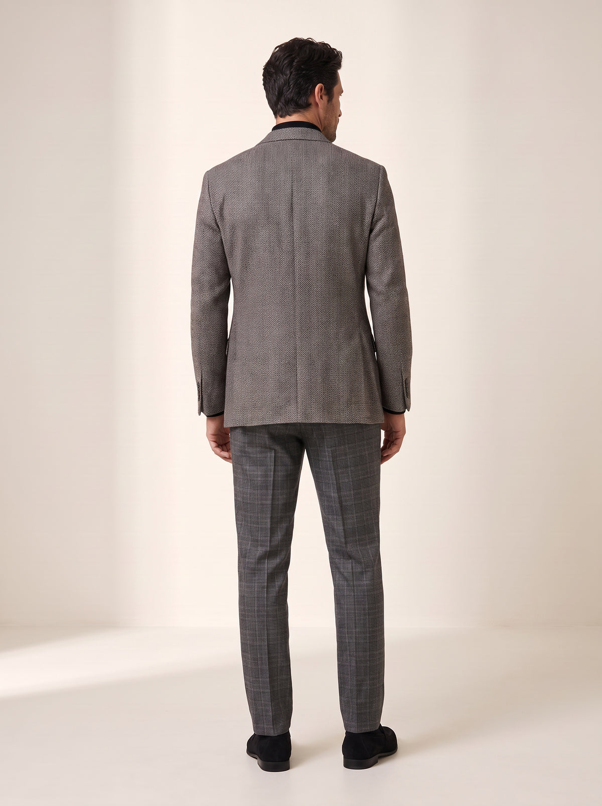 Brandon Glen-Plaid Trousers – SAND – DARK GREY - Full Body Back