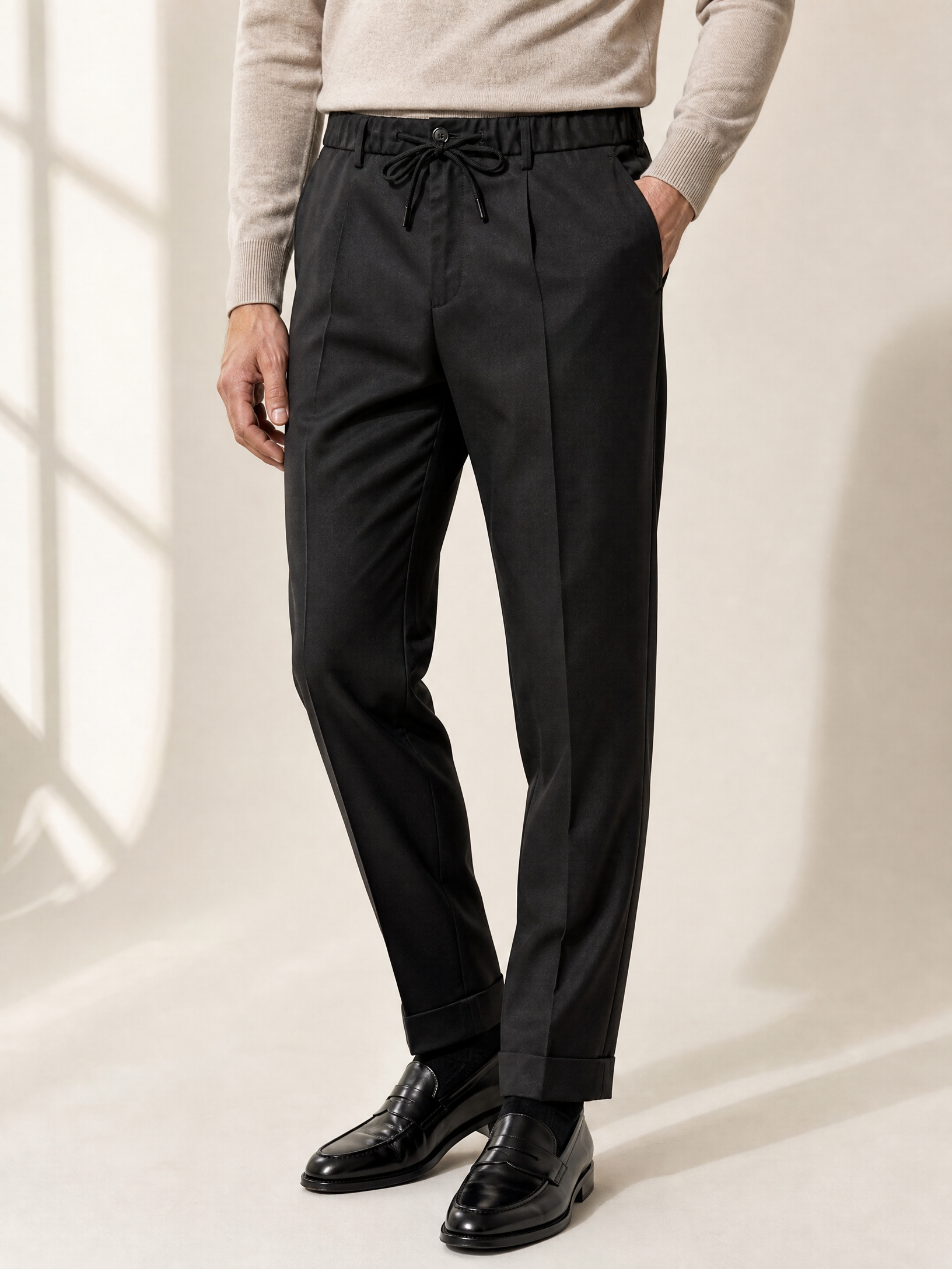 Briglia Isolas Drawstring Dress Pant – BLACK - Hero Front