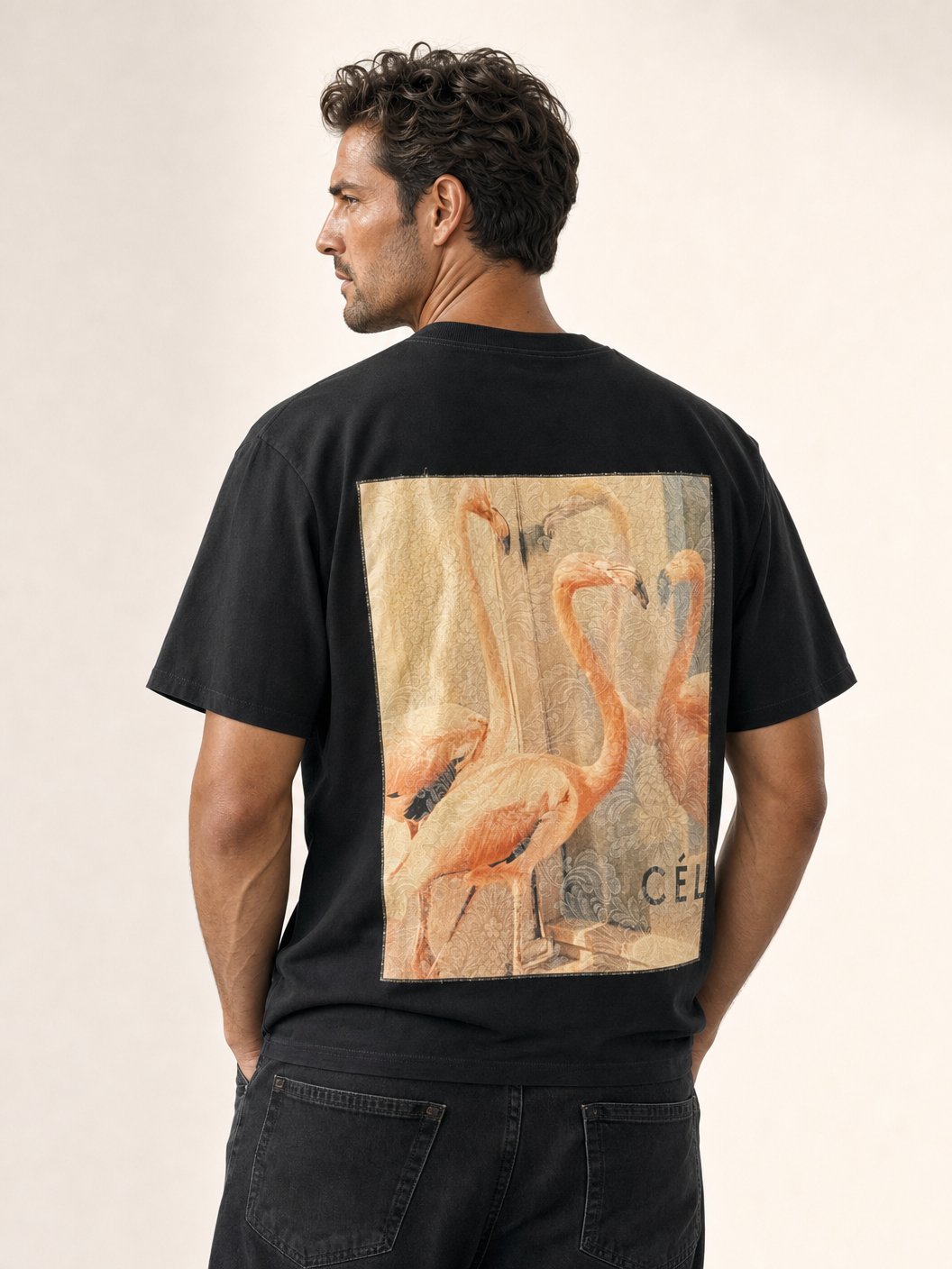 Bastille Damasc Printed T-Shirt Sel — Black — Detail Back