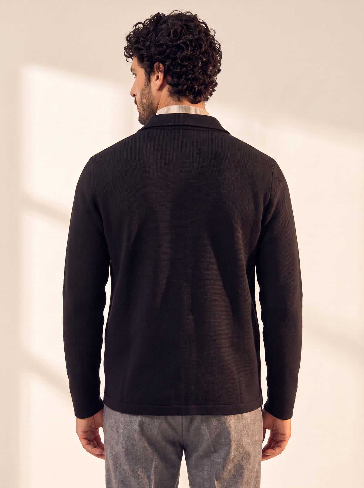 Gran Sasso Milano-Rib Shirt Jacket — Black - BLACK - Mid-Body Back