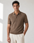 SAND Knit Polo – BROWN - Hero Front